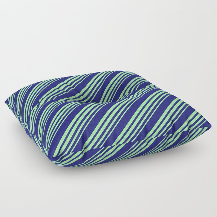 Midnight Blue and Green Colored Stripes Pattern Floor Pillow