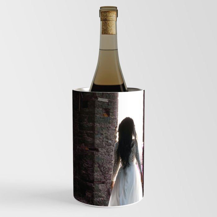 Dreams of lavender; female in beautiful white gown on spring morning walking into sunlight portrait magical realism fantasy color photograph / photography Wine Chiller