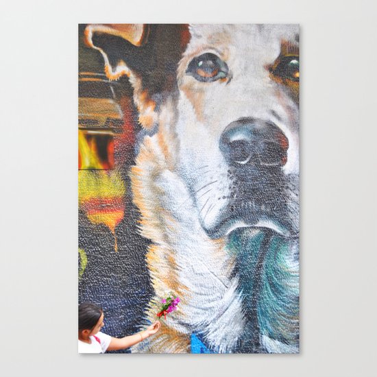 Few flowers as a tribute to the Loukanikos dog from Elisavet Canvas Print