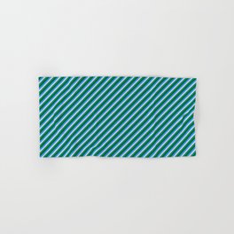 [ Thumbnail: Blue, Light Grey, Teal, and Dark Green Colored Striped/Lined Pattern Hand & Bath Towel ]