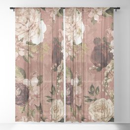 Sepia Botanical Vintage Rose Garden  Sheer Curtain