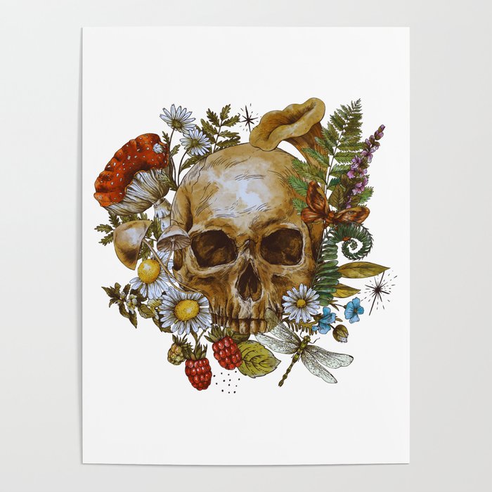 Vintage Floral Skull  Poster