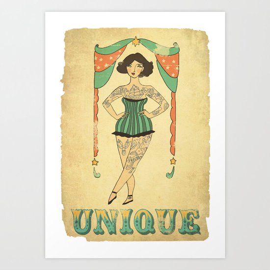 Unique the Tattooed Lady Art Print