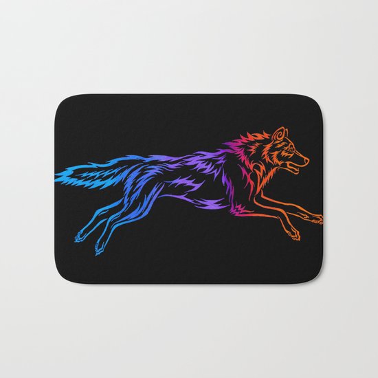 Colorful Tribal Running Wolf Bath Mat