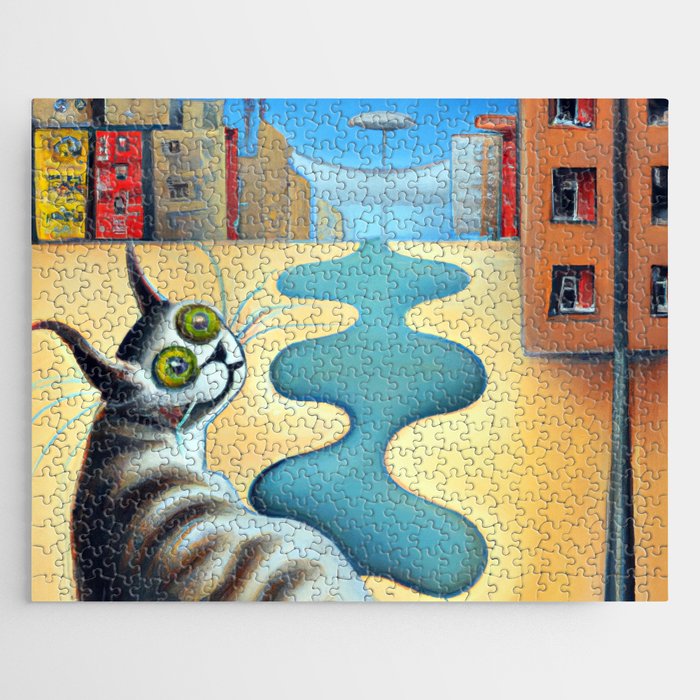 Cat in the City Salvador Dali Inspired Jigsaw Puzzle