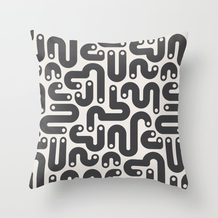JELLY BEANS POSTMODERN 1980S ABSTRACT GEOMETRIC in CHARCOAL BLACK ON LIGHT GRAY WHITE Throw Pillow