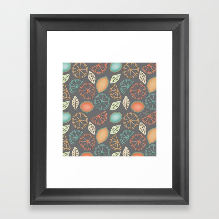 Citrus Slices on Gray Framed Art Print