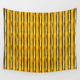 Yellow black mabstraction with watercolor stripes and gold Wall Tapestry