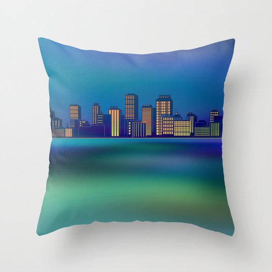 Seaside Cityscape Throw Pillow