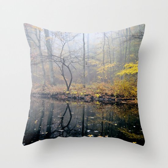 mist on the river Throw Pillow