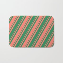[ Thumbnail: Salmon and Sea Green Colored Stripes Pattern Bath Mat ]