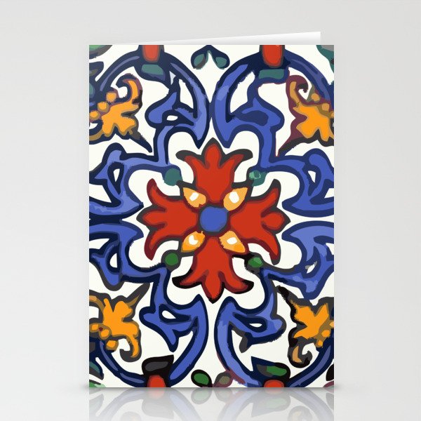Talavera Mexican tile inspired bold design in blue, green, red, orange Stationery Cards