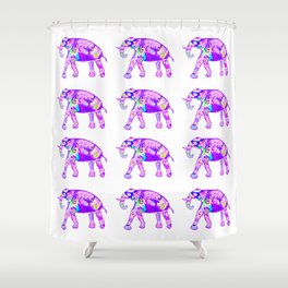 Indian Decorated Elephant Watercolor-Purple Shower Curtain