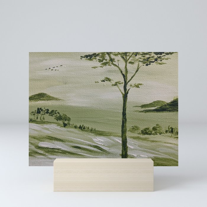 River, tree & mountains  Mini Art Print