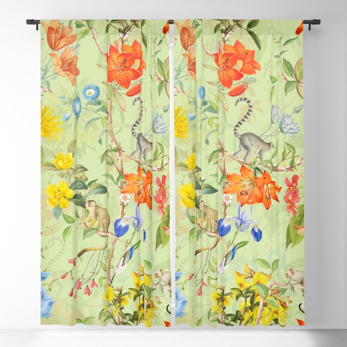 Vintage & Shabby Chic - Chinoiserie Exotic Monkeys And Tropical Flowers Jungle Blackout Curtain