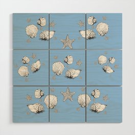 Seashells and Starfish - Blue Wood Wall Art