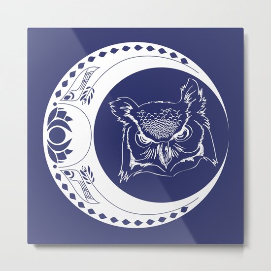 Owl and Moon Metal Print