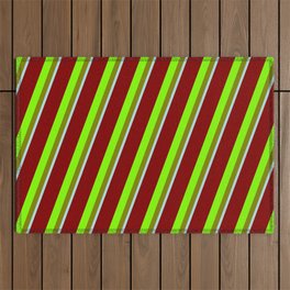 [ Thumbnail: Maroon, Chartreuse, Green & Powder Blue Colored Striped/Lined Pattern Outdoor Rug ]