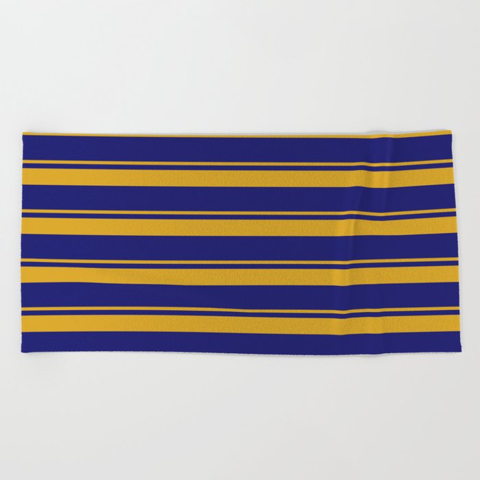 Goldenrod and Midnight Blue Colored Striped/Lined Pattern Beach Towel