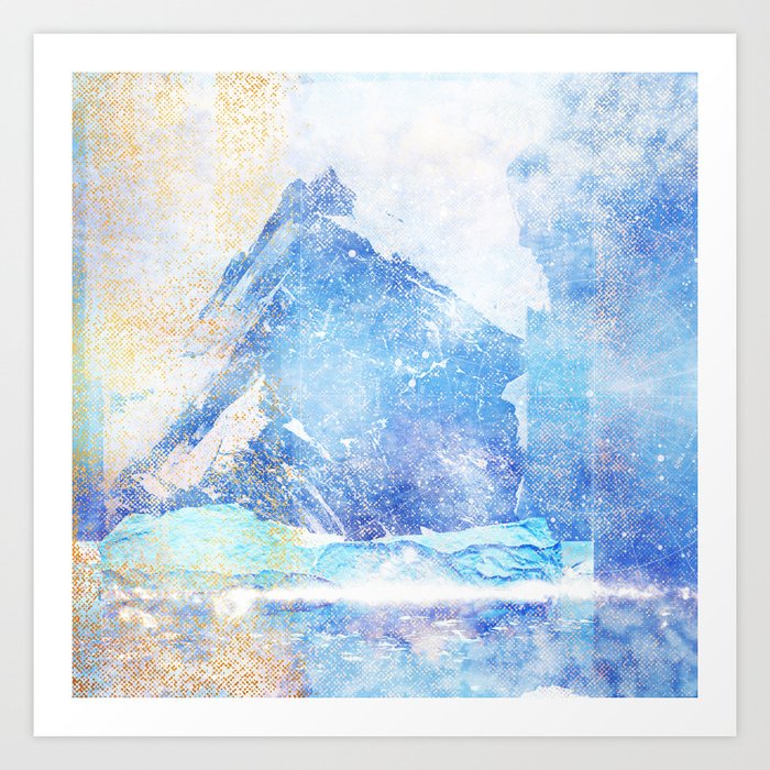 Blue Ice Mountains :: Fine Art Collage Art Print