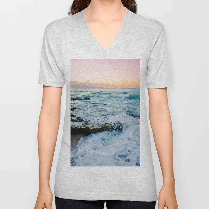 Hookipa Shimmering in Pink and Sapphire V Neck T Shirt