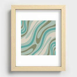 Wavy Loops Retro Abstract Pattern in Vintage Olive Celadon Green Teal Blue Recessed Framed Print