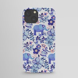 Pale Coral, White and Purple Elephant and Floral Watercolor Pattern iPhone Case