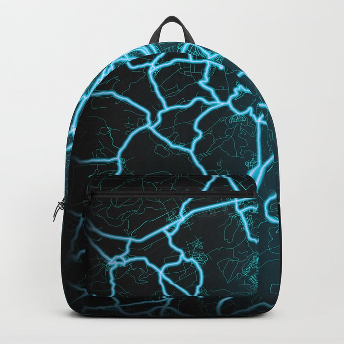 Marburg, Germany, Blue, White, Neon, Glow, City, Map Backpack