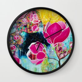 STAINED GLASS MAGNOLIAS Wall Clock