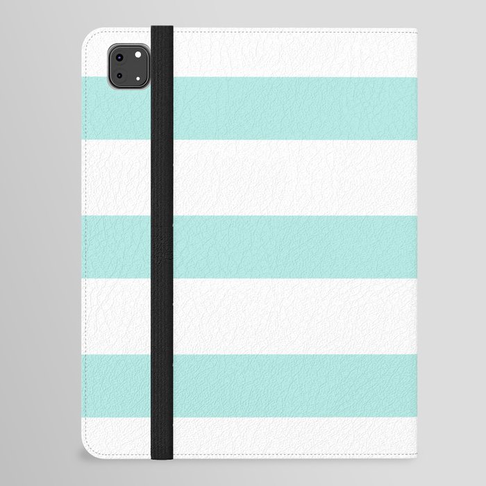 Aqua blue and White stripes lines - horizontal iPad Folio Case