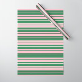 [ Thumbnail: Sea Green & Pink Colored Lined Pattern Wrapping Paper ]