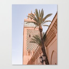 Moroccan Mosque with Palm Tree in Marrakech Canvas Print