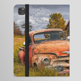 Rusted Pickup Truck in a Rural Landscape by Old Weathered Barn in Michigan iPad Folio Case