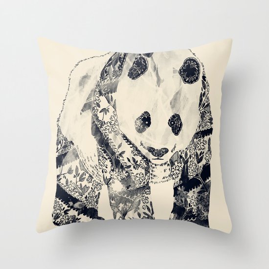 Tattooed Panda {cream} Throw Pillow