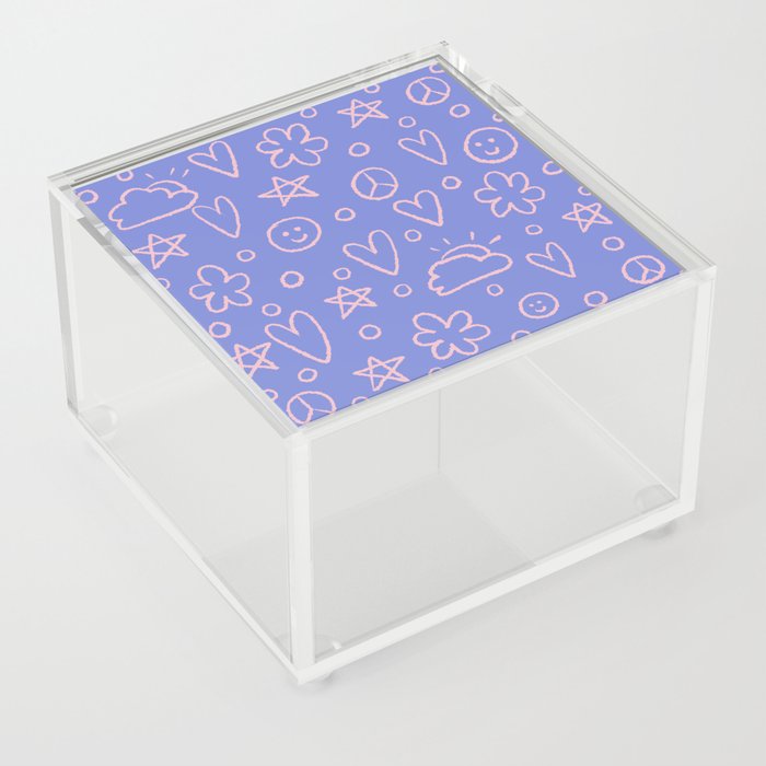 Girly Whiteboard Doodles - purple blue and light pink Acrylic Box
