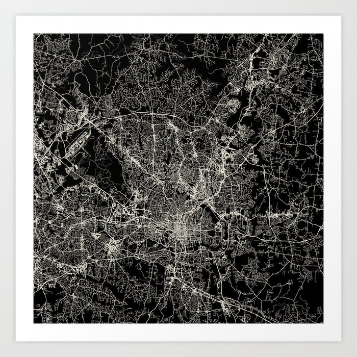 Raleigh USA - Black and White City Map Art Print