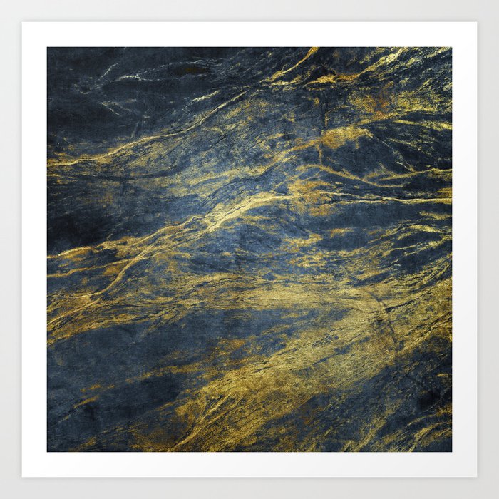 Elegant Blue Marble With Gold Veins Art Print By Dec02 Society6