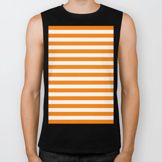 Horizontal Stripes (Orange/White) Biker Tank