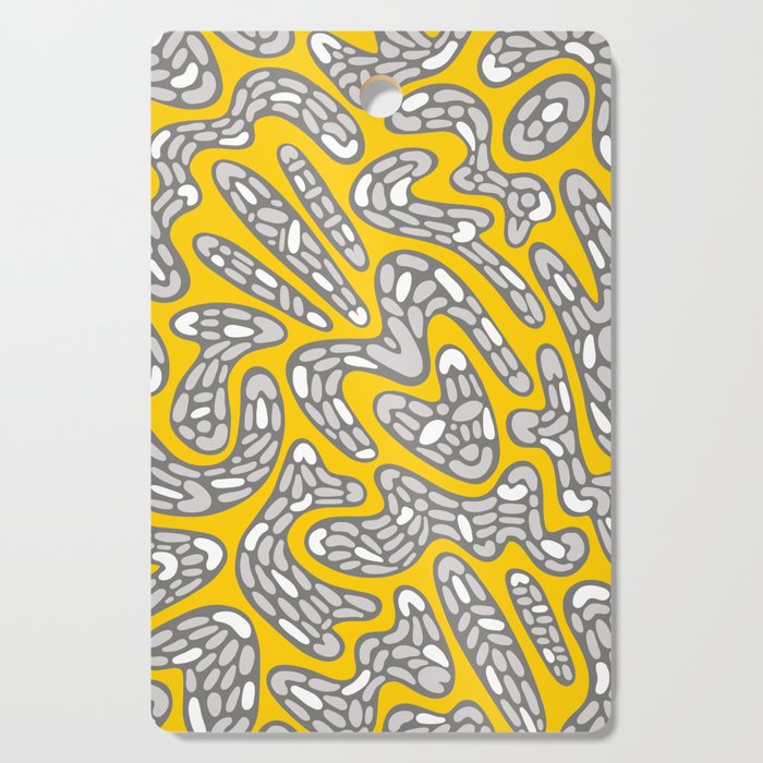 Organic Abstract Pattern in Golden Yellow, Gray, Light Gray and White Cutting Board