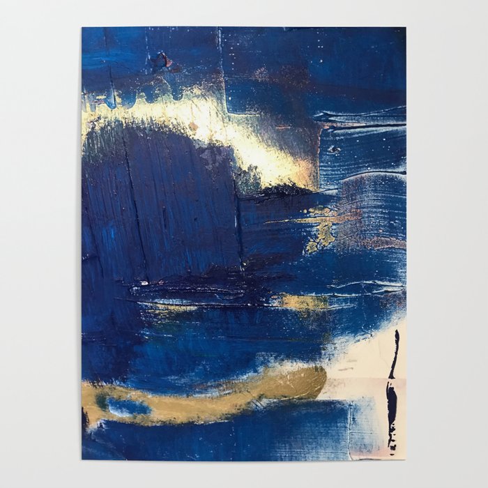 Halo [2]: a minimal, abstract mixed-media piece in blue and gold by Alyssa Hamilton Art Poster