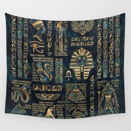 Egyptian hieroglyphs and deities -Abalone and gold Wall Tapestry