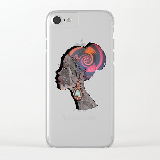 African woman profile on a woven basket Clear iPhone Case