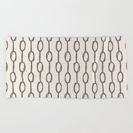 Pebble Dot Stripes Gray on Rose Petal Cream Beach Towel