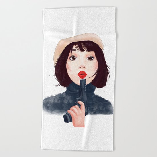 French woman with gun Beach Towel