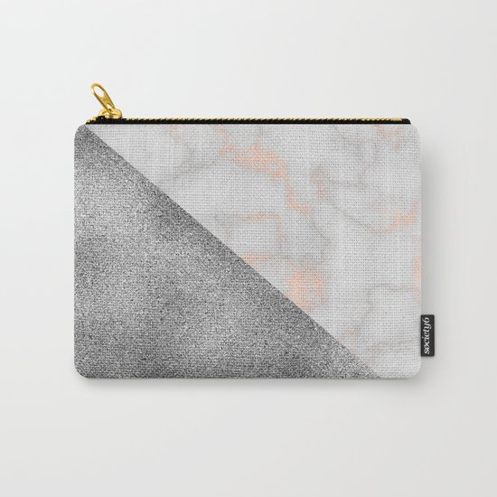 Rose gold marble and silver glitter Carry-All Pouch