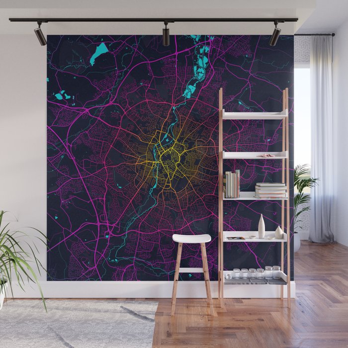 Leicestershire City Map of England - Neon Wall Mural