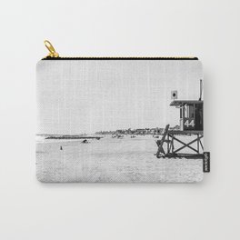 Newport Beach Lifeguard Tower Modern and Vintage Beach Aesthetic Photography of Grey Black White Sky Carry-All Pouch