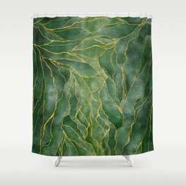 Green marble texture with golden veins Shower Curtain