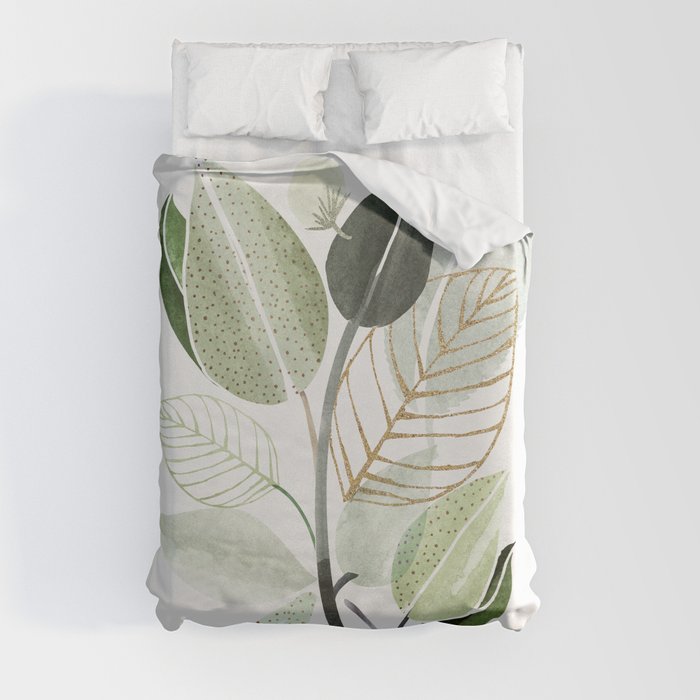 Forest Bouquet - Green Leaves Watercolor Duvet Cover