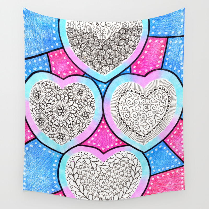 Colored Pencil Doodle Art Doodle Hearts Wall Tapestry By Coloringiship Society6
